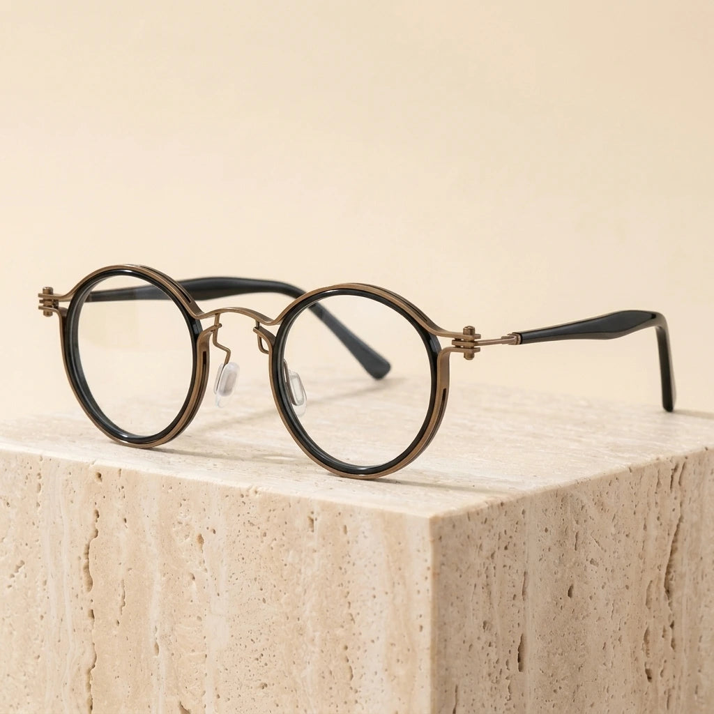 Zirosat Unisex Full Rim Square Round Acetate Titanium Eyeglasses 92202 - 2203 C1