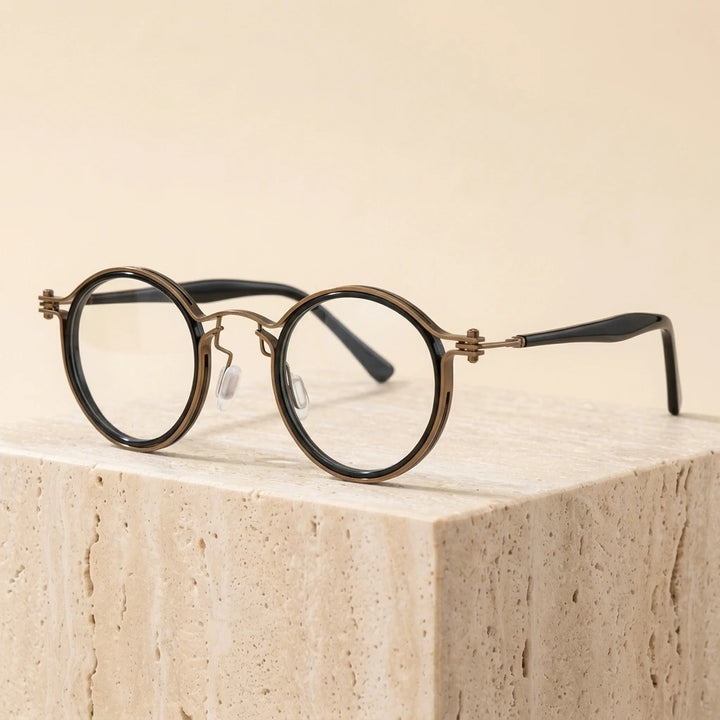 Zirosat Unisex Full Rim Square Round Acetate Titanium Eyeglasses 92202 - 2203 C1