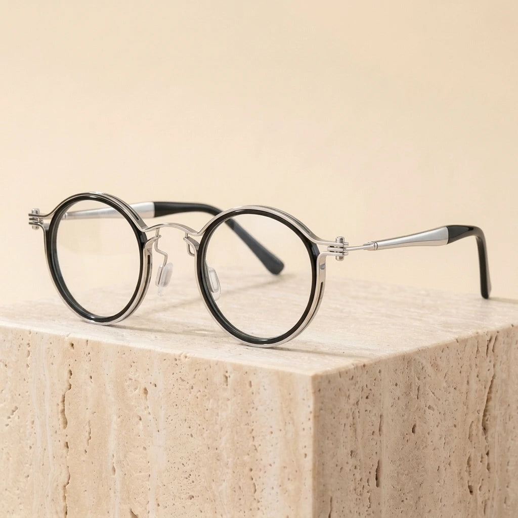 Zirosat Unisex Full Rim Square Round Acetate Titanium Eyeglasses 92202 - 2203 C4