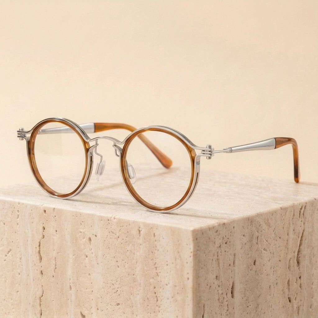 Zirosat Unisex Full Rim Square Round Acetate Titanium Eyeglasses 92202 - 2203 C3