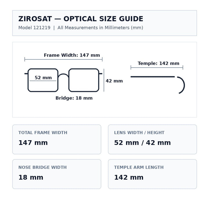 Zirosat 121219 Size Guide (147-52-42-18-142 mm)