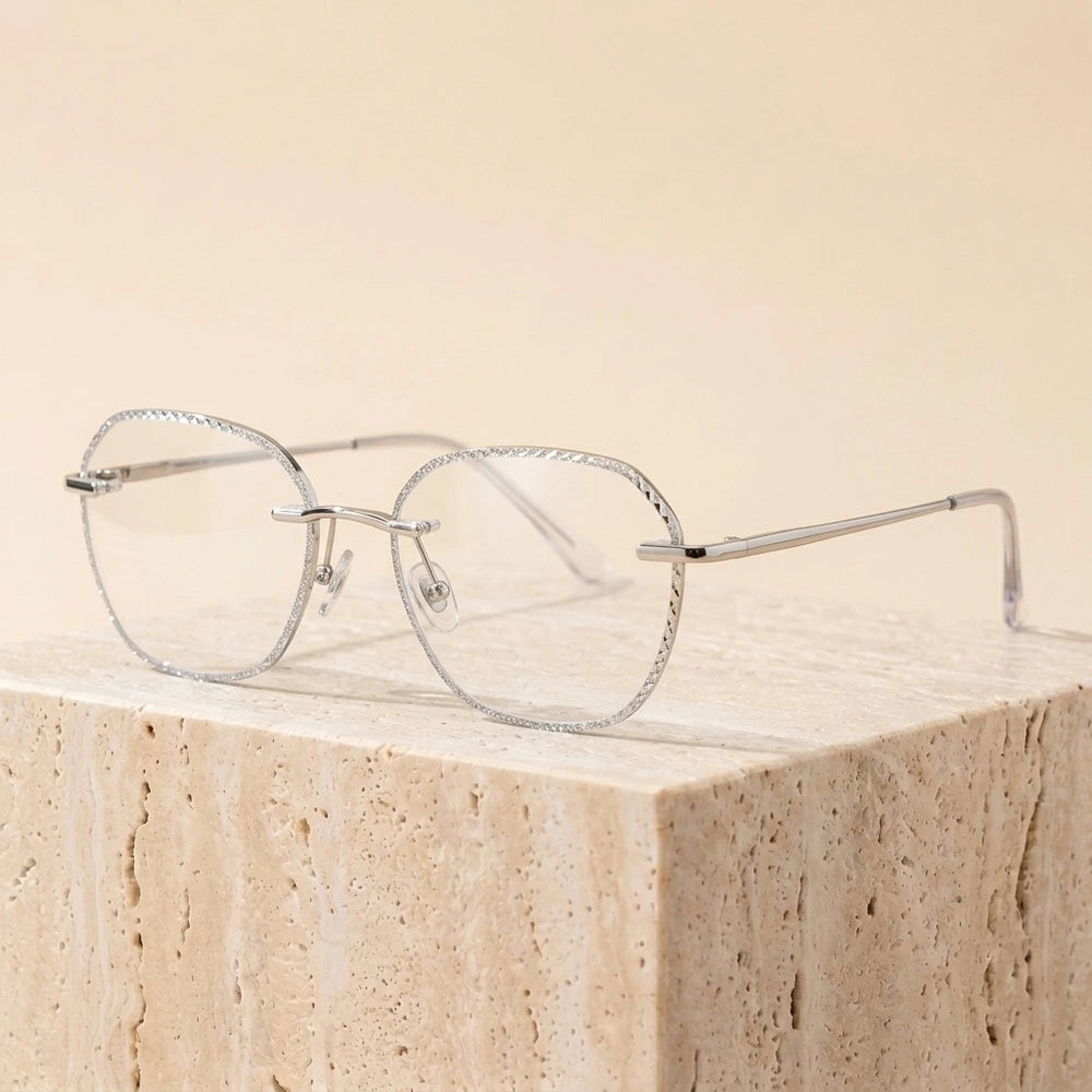 Zirosat Women's Rimless Oval Glitter Edge Lens Alloy Eyeglasses 89251 - C3