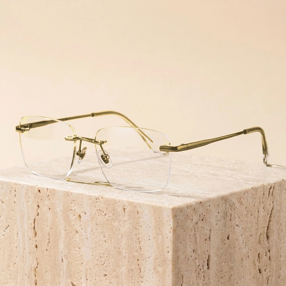 Zirosat Women's Rimless Square Alloy Eyeglasses 31315 - Light golden