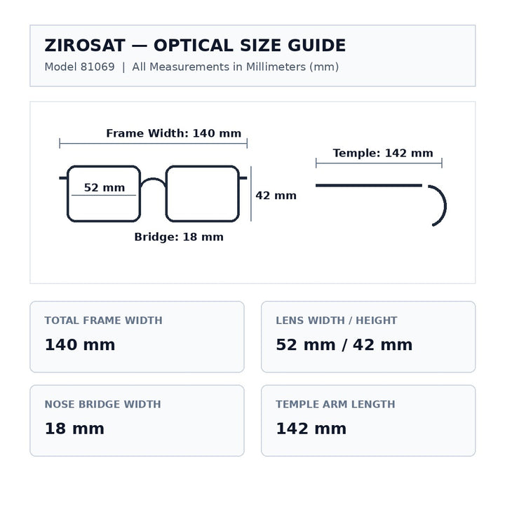 Zirosat 81069 Size Guide (140-52-42-18-142 mm)