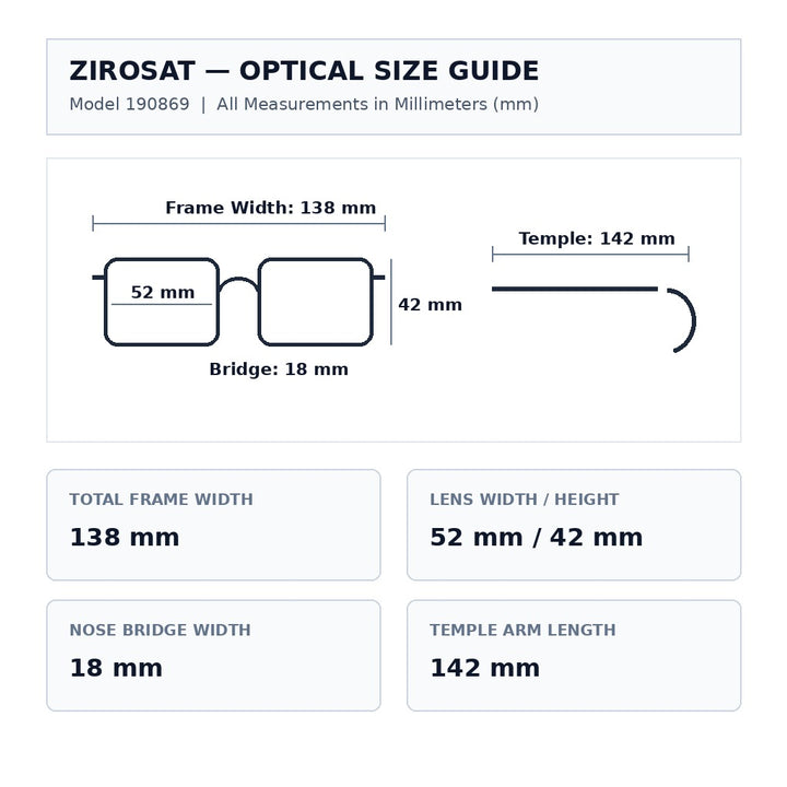Zirosat 190869 Size Guide (138-52-42-18-142 mm)