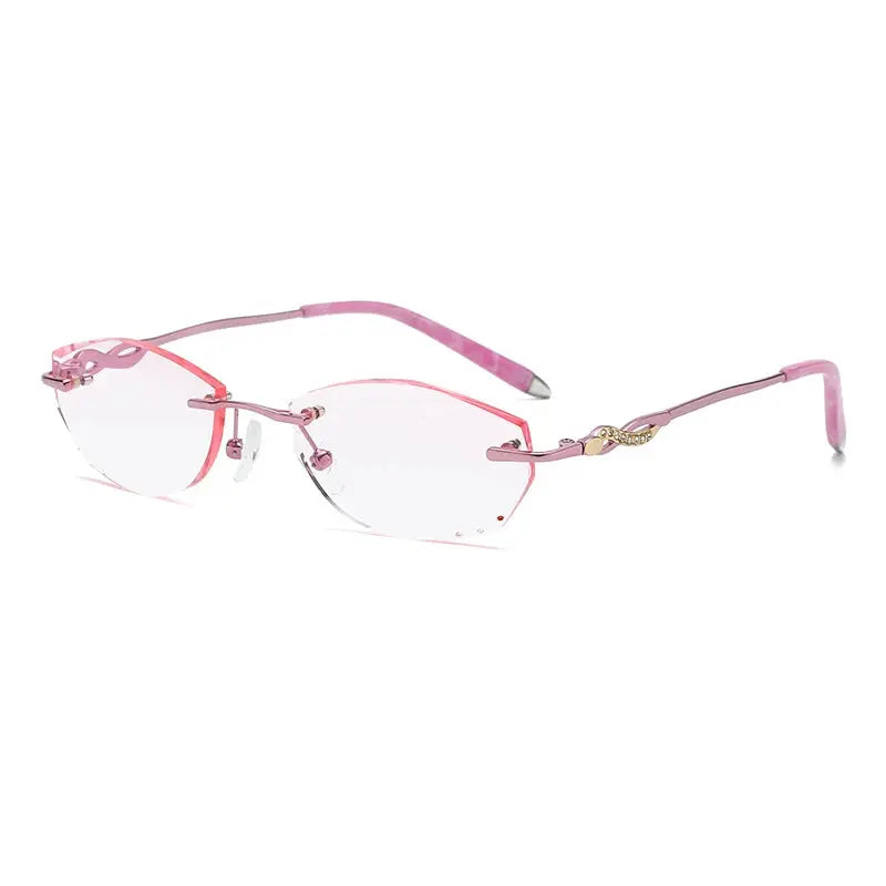 Zirosat Women's Rimless Oval Rectangle Alloy Eyeglasses 58068 - pink diamond cut
