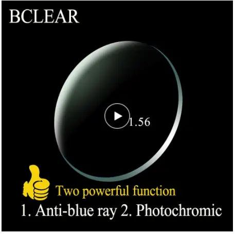 BCLEAR 1.56 Index Aspheric Photochromic Anti-Blue Myopic Lenses Color Gray.