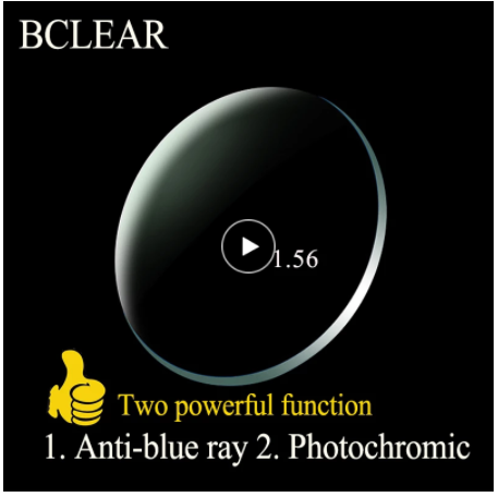 BCLEAR 1.56 Index Aspheric Photochromic Anti-Blue Myopic Lenses Color Gray Lenses Bclear Lenses   