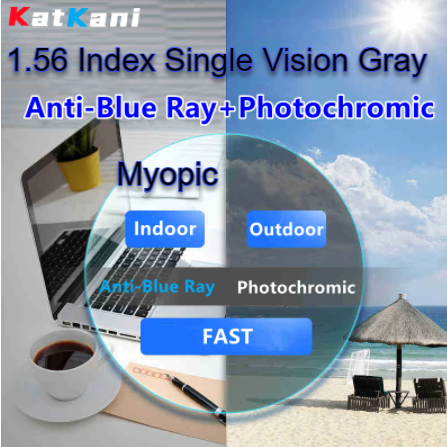 KatKani Single Vision Photochromic Gray HD Lenses Lenses KatKani Eyeglass Lenses 1.56 Myopic 