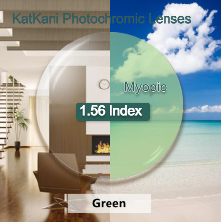 KatKani Aspheric Single Vision Photochromic HD Lenses Lenses KatKani Eyeglass Lenses 1.56 Photo Green Myopic