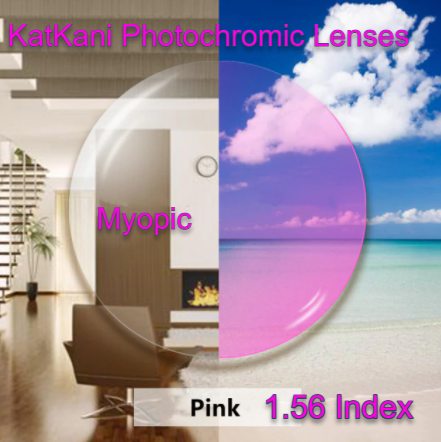 KatKani Aspheric Single Vision Photochromic HD Lenses Lenses KatKani Eyeglass Lenses 1.56 Photo Pink Myopic