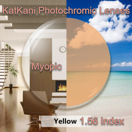 KatKani Aspheric Single Vision Photochromic HD Lenses Lenses KatKani Eyeglass Lenses 1.56 Photo Yellow Myopic