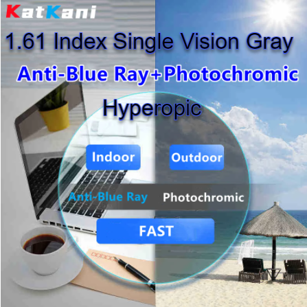 KatKani Single Vision Photochromic Gray HD Lenses Lenses KatKani Eyeglass Lenses 1.61 Hyperopic 