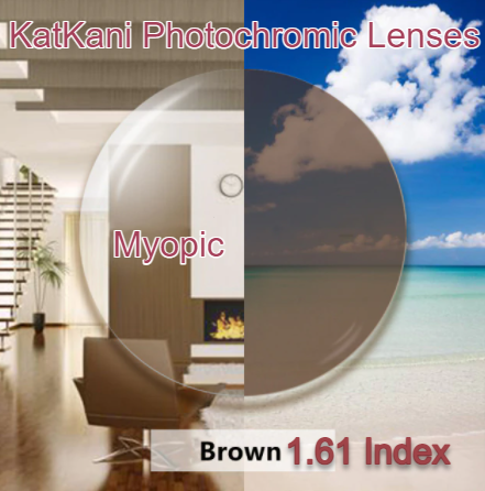 KatKani Aspheric Single Vision Photochromic HD Lenses Lenses KatKani Eyeglass Lenses 1.61 Photo Brown Myopic