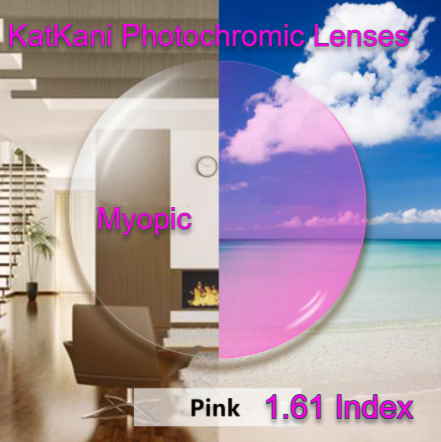 KatKani Aspheric Single Vision Photochromic HD Lenses Lenses KatKani Eyeglass Lenses 1.61 Photo Pink Myopic