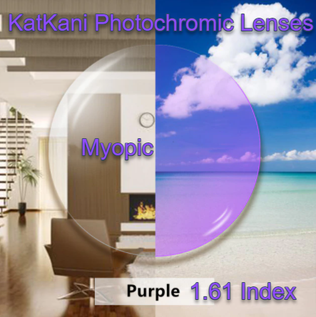 KatKani Aspheric Single Vision Photochromic HD Lenses Lenses KatKani Eyeglass Lenses 1.61 Photo Purple Myopic