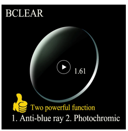 BCLEAR 1.61 Index Aspheric Photochromic Anti-Blue Myopic Lenses Color Gray Lenses Bclear Lenses   
