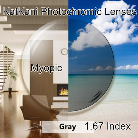 KatKani Aspheric Single Vision Photochromic HD Lenses Lenses KatKani Eyeglass Lenses 1.67 Photo Gray Myopic