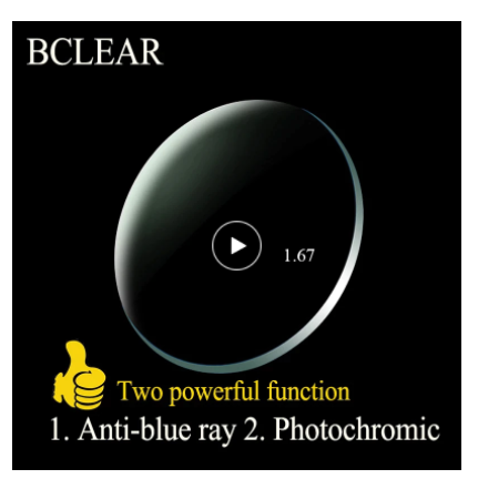 BCLEAR 1.67 High Index Aspheric Photochromic Anti-Blue Myopic SPH -12.50~-15.00 No CYL Lenses Color Gray Lenses Bclear Lenses   