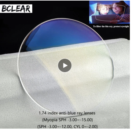 BCLEAR 1.74 High Index Single Vision Anti-Blue Lenses Color Clear Lenses Bclear Lenses   