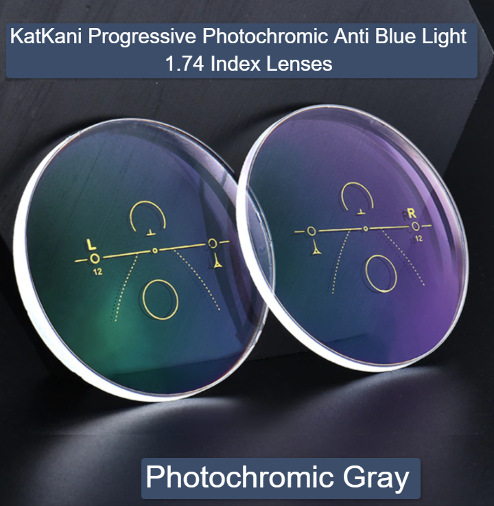 KatKani Aspheric Free Form Progressive Photochromic Gray Anti Blue Light Lenses Lenses KatKani Eyeglass Lenses 1.74  
