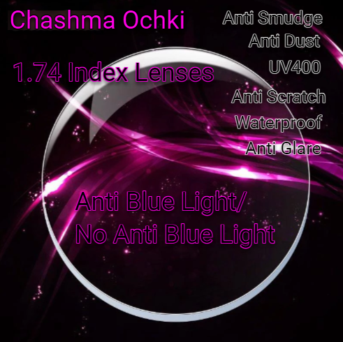 Chashma Ochki 1.74 Index Single Vision Clear Lenses With/Without Anti Blue Light Lenses Chashma Ochki Lenses   