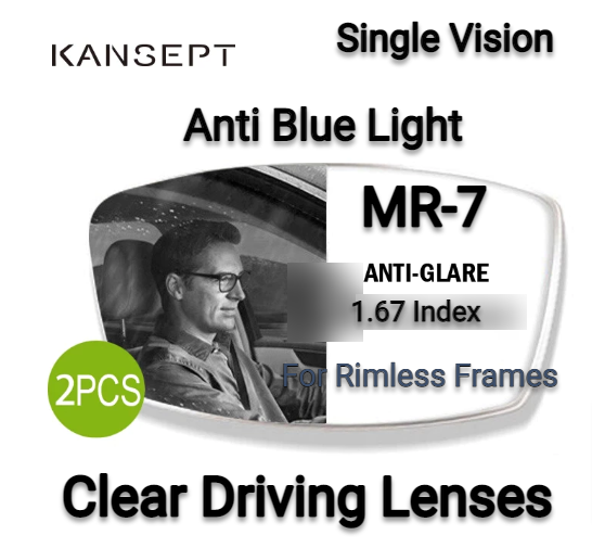 Kansept 1.67 Index MR-7 Single Vision Anti Blue Light Anti Glare Clear Driving Lenses Lenses Kansept Lenses   
