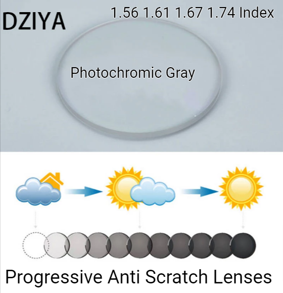 Dziya Progressive Photochromic Gray Anti Scratch Lenses Dziya Lenses   