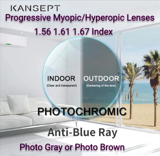 Kansept Aspheric Progressive Photochromic Anti Blue Hyperopic/Myopic Lenses Lenses Kansept Lenses   