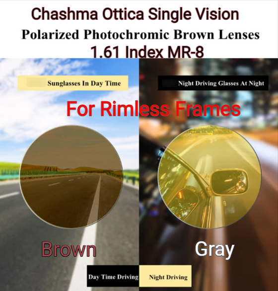 Chashma Ottica 1.61 Index MR-8 Single Vision Polarized Photochromic Driving Lenses Lenses Chashma Ottica Lenses   