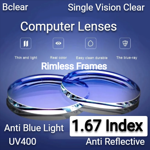 BCLEAR 1.67 Index MR-7 Single Vision Anti Blue Computer Lenses Clear Lenses Bclear Lenses   