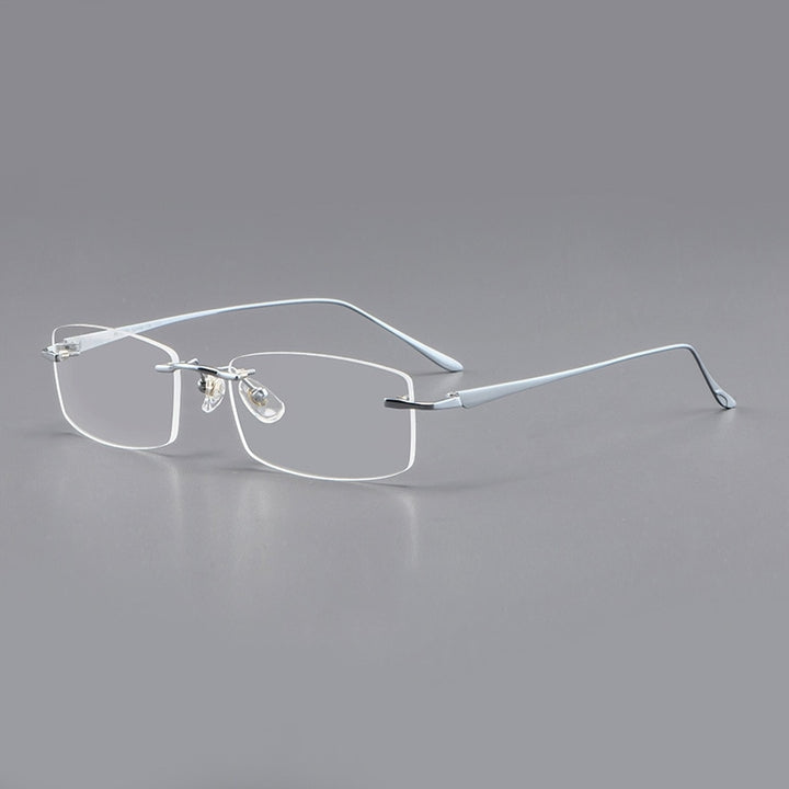 Yimaruili Men's Rimless Rectangle Titanium Eyeglasses A8012t Rimless Yimaruili Eyeglasses Silver  