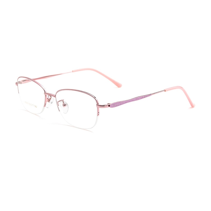 Yimaruili Women's Semi Rim Rectangle Alloy Acetate Eyeglasses 83003sn Semi Rim Yimaruili Eyeglasses Pink  