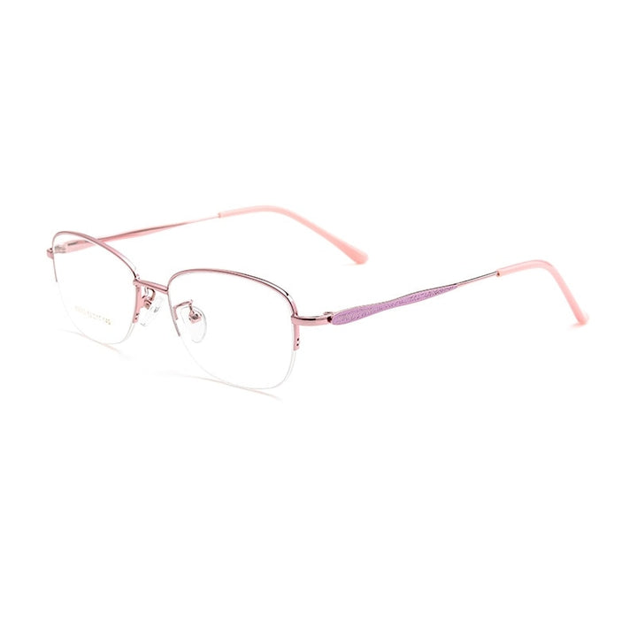 Yimaruili Women's Semi Rim Rectangle Alloy Acetate Eyeglasses 83003sn Semi Rim Yimaruili Eyeglasses Pink  