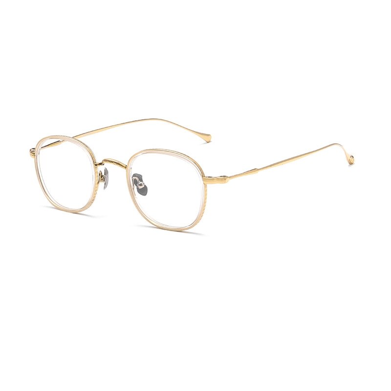 Yimaruili Unisex Full Rim Square Acetate Titanium Eyeglasses Kmn137 Full Rim Yimaruili Eyeglasses Transparent Gold  