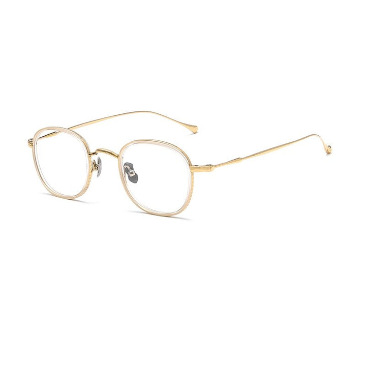 Yimaruili Unisex Full Rim Square Acetate Titanium Eyeglasses Kmn137 Full Rim Yimaruili Eyeglasses Transparent Gold  