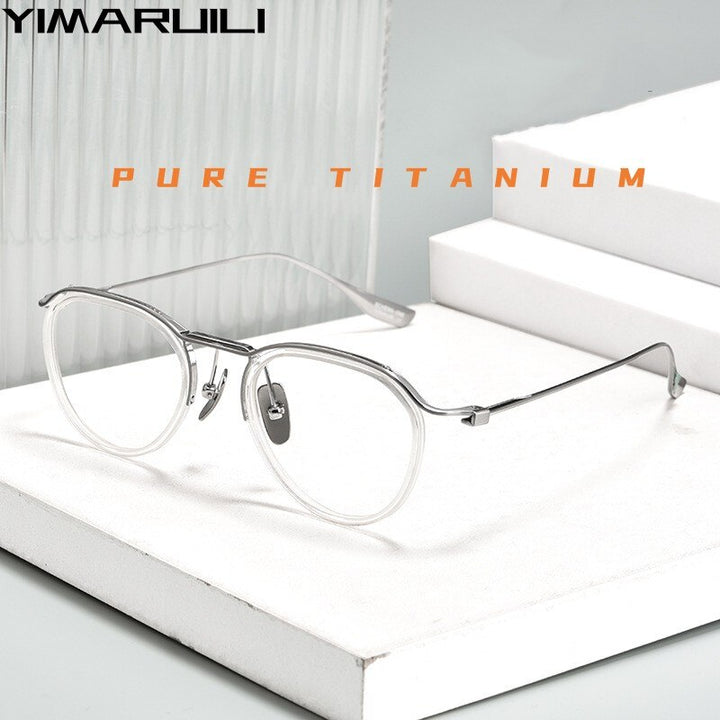 Yimaruili Unisex Full Rim Round Acetate Titanium Eyeglasses  Dtx131 Full Rim Yimaruili Eyeglasses   