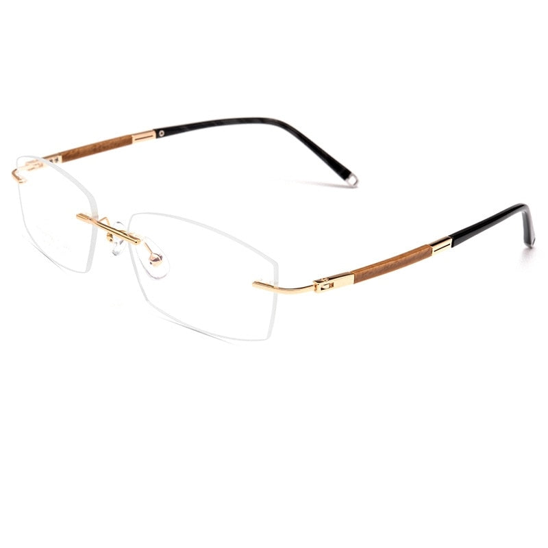 Yimaruili Men's Rimless Rectangle Titanium Eyeglasses Z8wk Rimless Yimaruili Eyeglasses Gold  