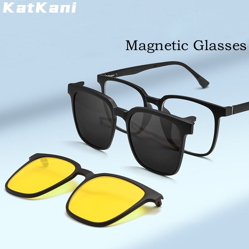 KatKani Unisex Full Rim Square Tr 90 Eyeglasses With Clip On Polarized Sunglasses 99103r Clip On Sunglasses KatKani Eyeglasses   