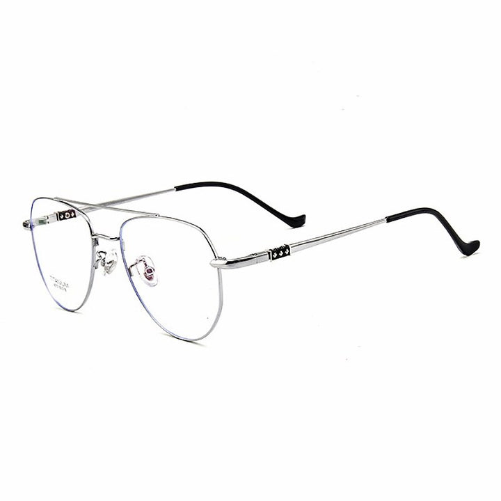 Yimaruili Unisex Full Rim Oval Double Bridge Titanium Eyeglasses 9073 Full Rim Yimaruili Eyeglasses Silver  