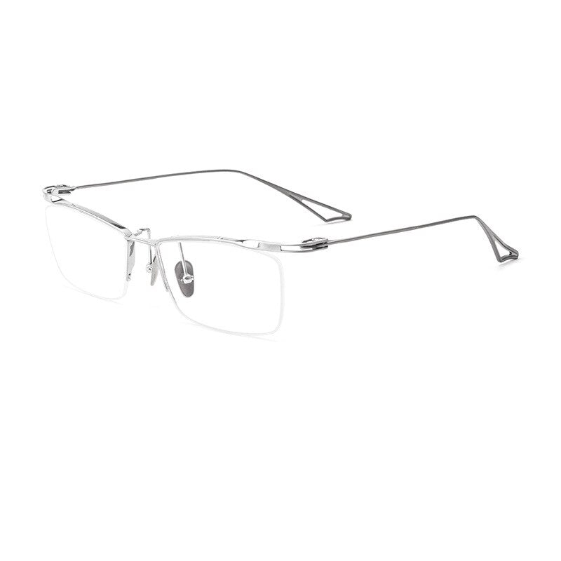 KatKani Unisex Semi Rim Square Titanium Eyeglasses 2266act Semi Rim KatKani Eyeglasses Silver  