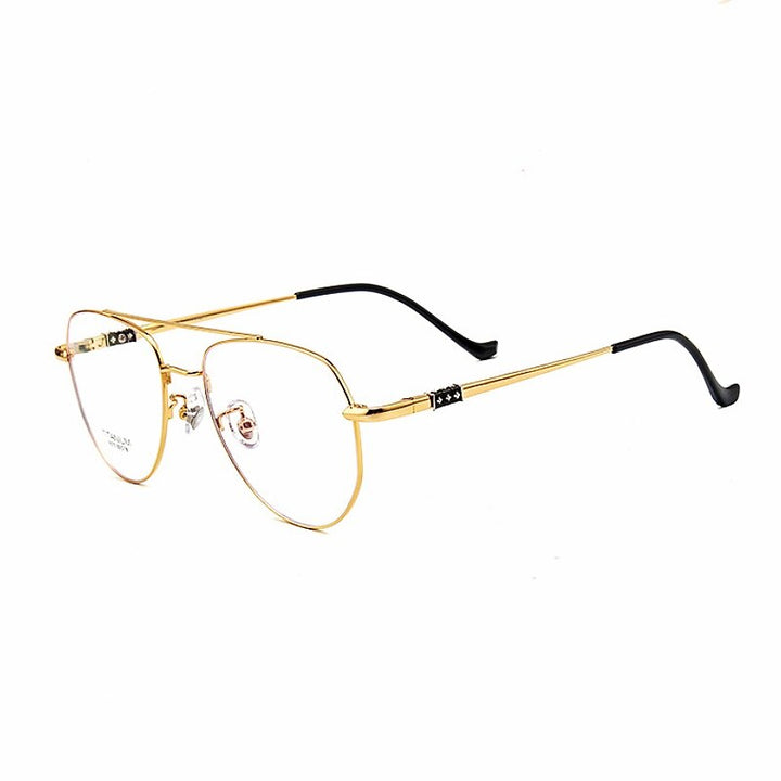 Yimaruili Unisex Full Rim Oval Double Bridge Titanium Eyeglasses 9073 Full Rim Yimaruili Eyeglasses Gold  