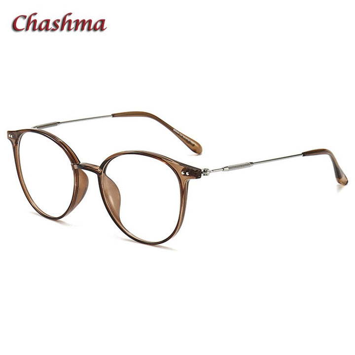 Chashma Ochki Unisex Full Rim Round Tr 90 Titanium Eyeglasses 90045 Full Rim Chashma Ochki Trans Brown-C2  