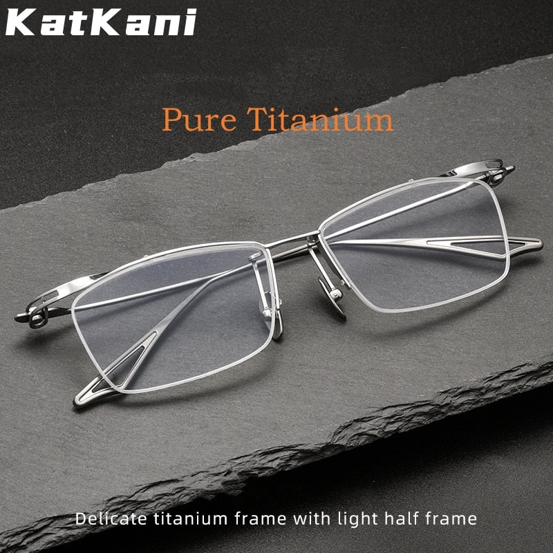 KatKani Unisex Semi Rim Square Titanium Eyeglasses 2266act Semi Rim KatKani Eyeglasses   