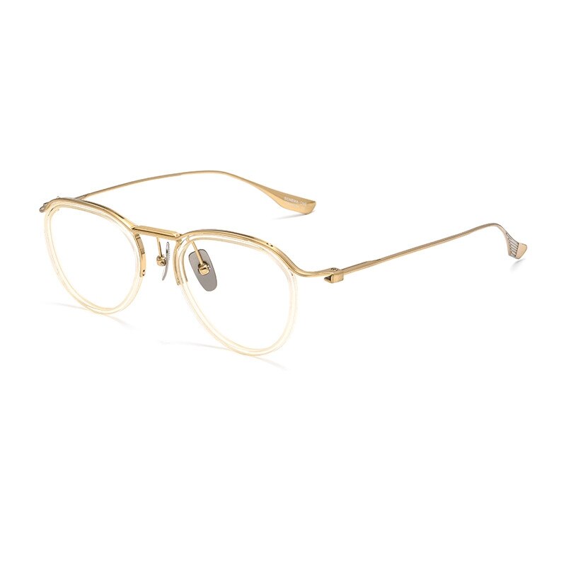 Yimaruili Unisex Full Rim Round Acetate Titanium Eyeglasses  Dtx131 Full Rim Yimaruili Eyeglasses Transparent Gold  