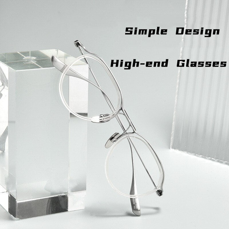 Yimaruili Unisex Full Rim Round Acetate Titanium Eyeglasses  Dtx131 Full Rim Yimaruili Eyeglasses   