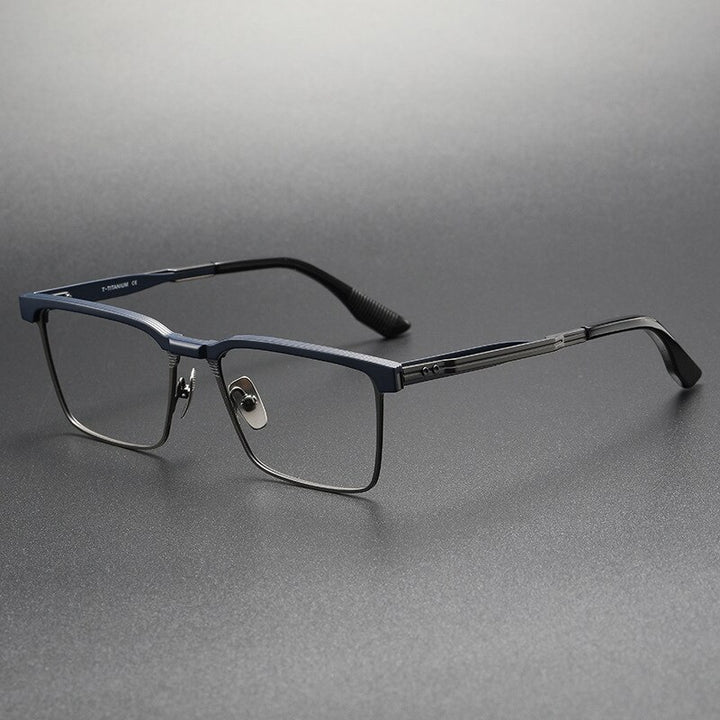 Yimaruili Men's Full Rim Square Acetate Titanium Eyeglasses Dtx137 Full Rim Yimaruili Eyeglasses Blue Gun  
