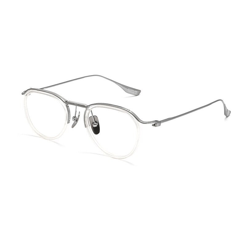 Yimaruili Unisex Full Rim Round Acetate Titanium Eyeglasses  Dtx131 Full Rim Yimaruili Eyeglasses Transparent Silver  