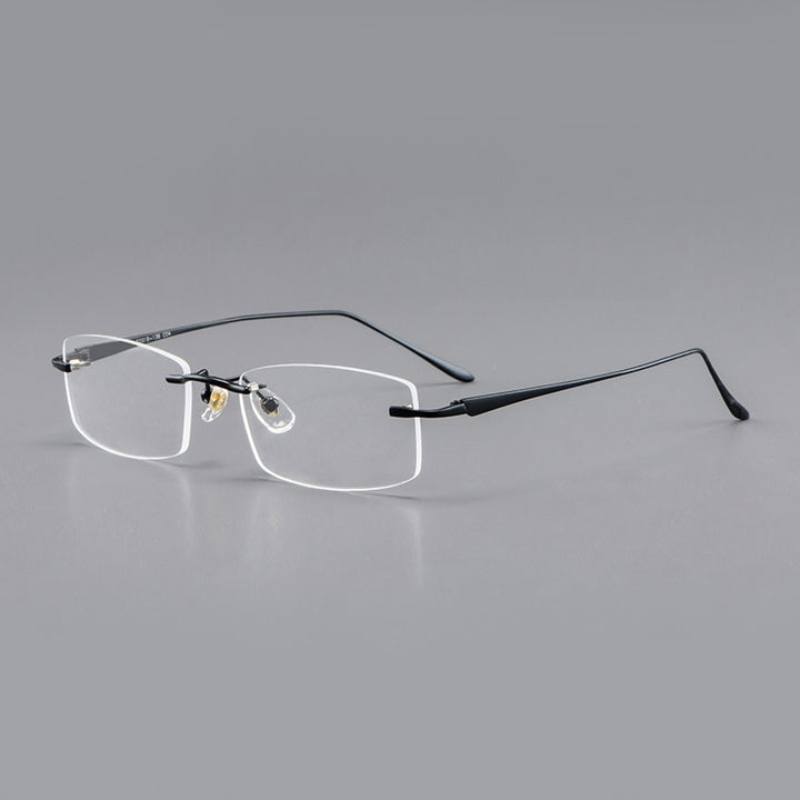 Yimaruili Men's Rimless Rectangle Titanium Eyeglasses A8012t Rimless Yimaruili Eyeglasses Black  
