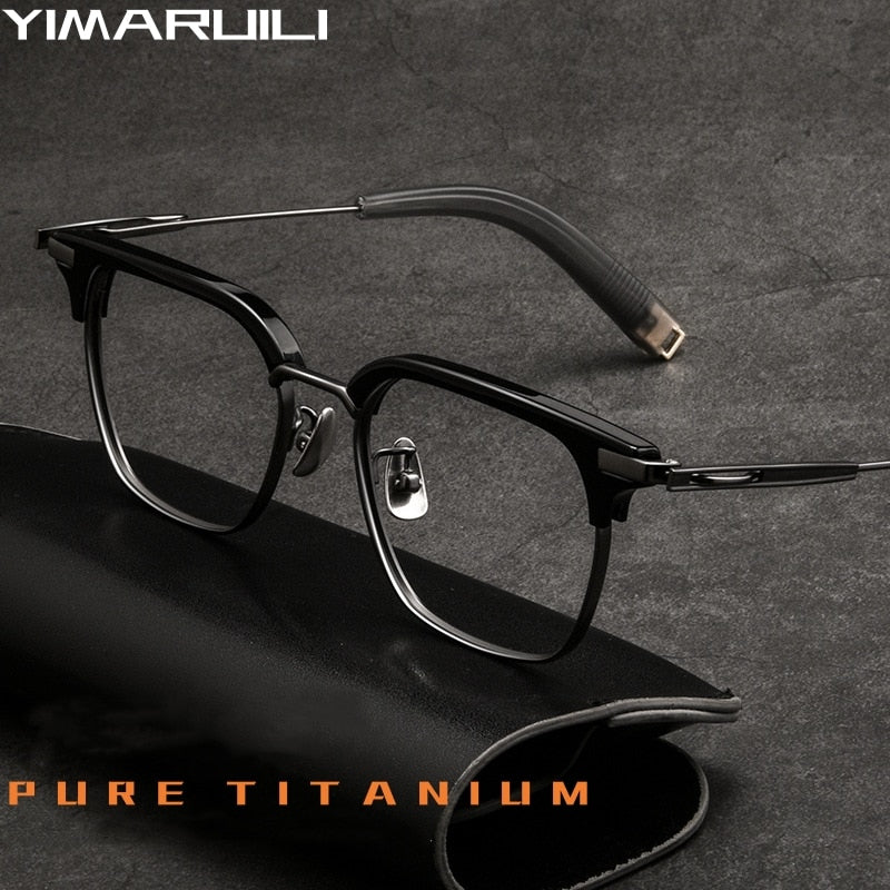 Yimaruili Men's Full Rim Square Acetate Titanium Eyeglasses 2083t Full Rim Yimaruili Eyeglasses   